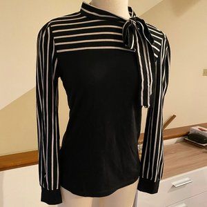 *3/$20* Black & White Striped Blouse with Neck Tie